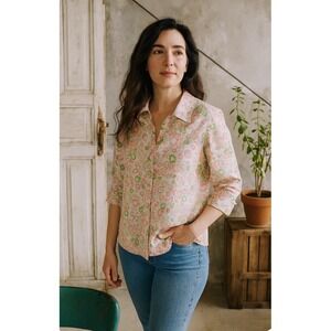 Lilly Pulitzer/Pappagallo (*note) blouse L Floral, Parrot Logo Picnic Pool Party